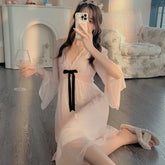 Women's Retro Palace Long Nightgown – Mesh Spring Summer Sleepwear - Himpall